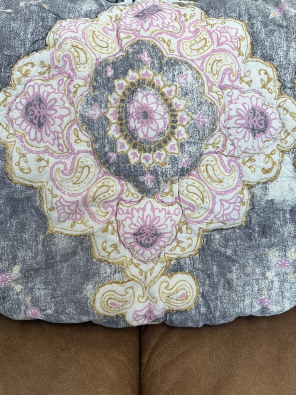 Pottery Barn Kids Pink Gold Gray Medallion Quilted Comforter